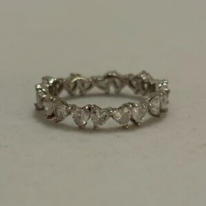 925 Sterling Silver Faux Diamond Heart Eternity Band Ring Blingy Stacker Sz 7.25